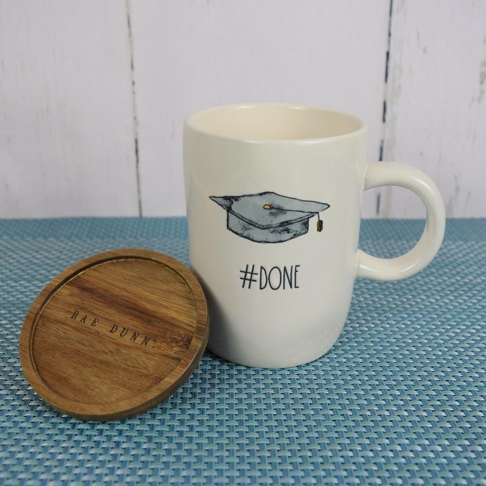 New Rae Dunn Graduation #Done Mug W/ Wood Lid - Picture 3 of 5